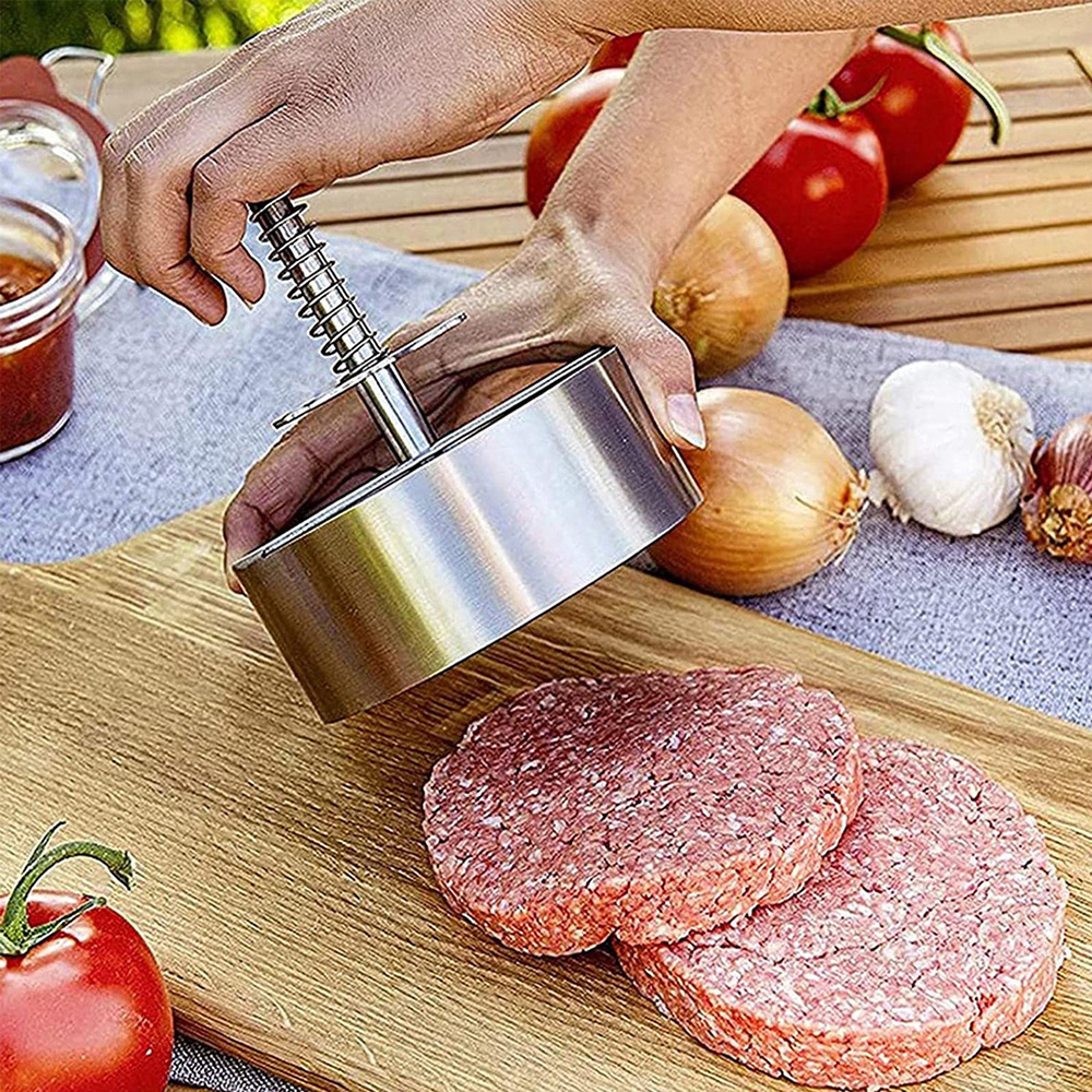 Stainless Steel Hamburger Patty Maker Manual Burger Press Mold Non-Stick Meat Pie Maker Adjustable Rice Pork Beef Ball Mold