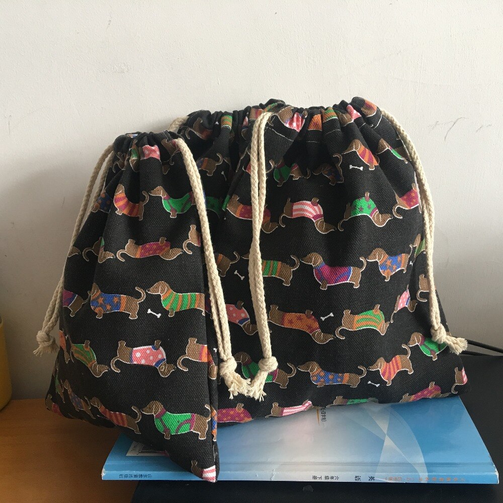 Canvas trekkoord tas feesttas print kleur honden thuis organizer tas zwarte basis