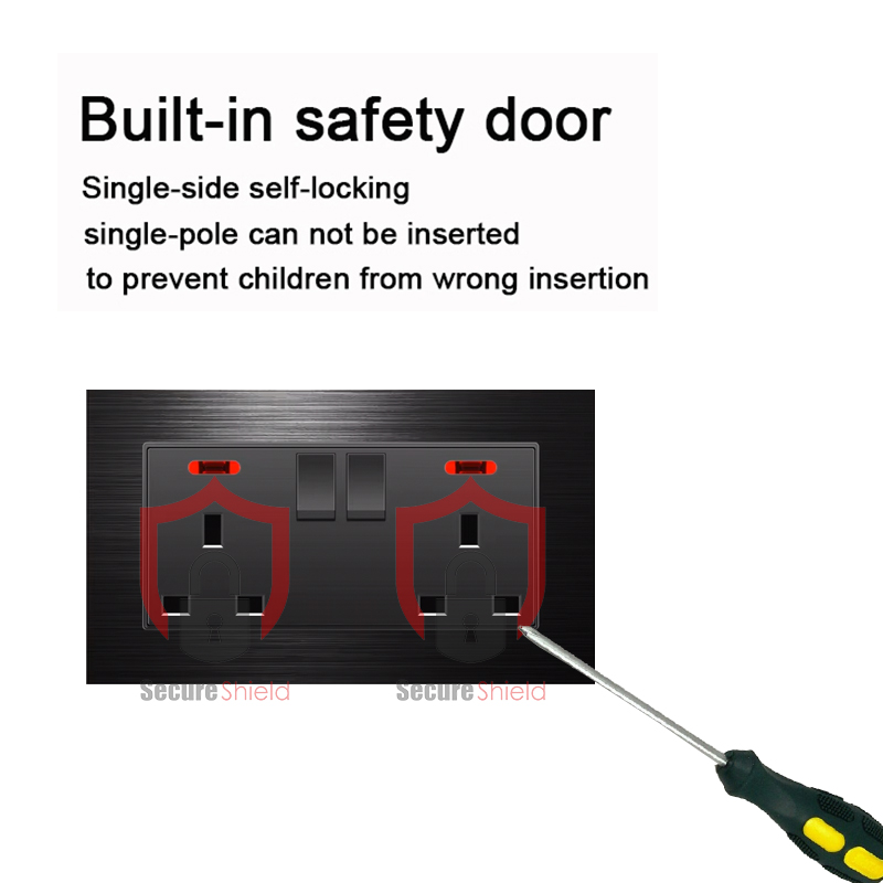 Rustfritt stål svart universal 18w c-type hurtiglading dobbel strømuttak , 220v vegglamper 2- -veis bryter , uk 13a vegglamper dobbel usb