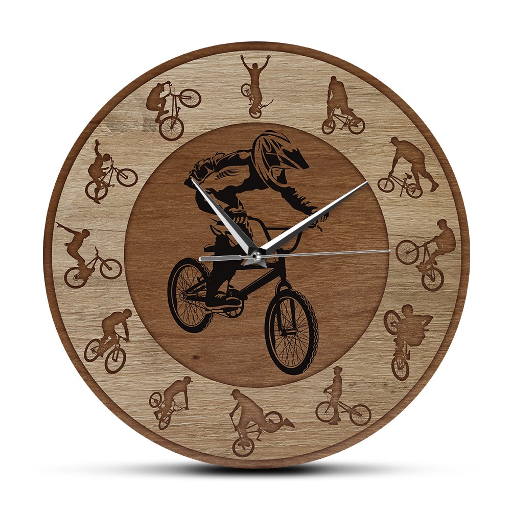 Freestyle bmx akryltryckt väggklocka extrem sport pojkrum cykel heminredning cyklist konst tyst väggklocka cykel ryttare