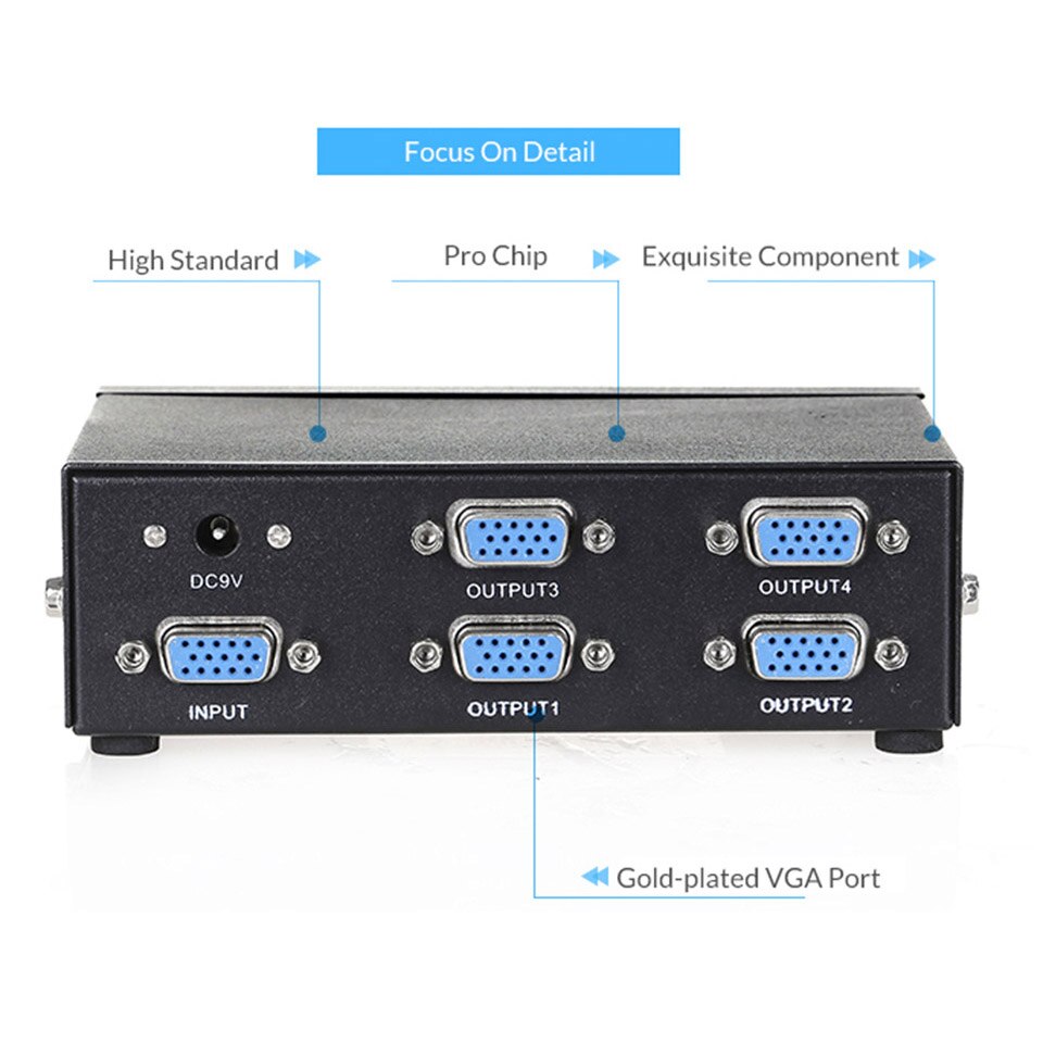 Unnlink VGA Splitter 1X4 FHD 1080P@60Hz 1 VGA Signal Input 4 VGA Output 1*4 VGA Splitters for Computer Desktop Laptop Projector