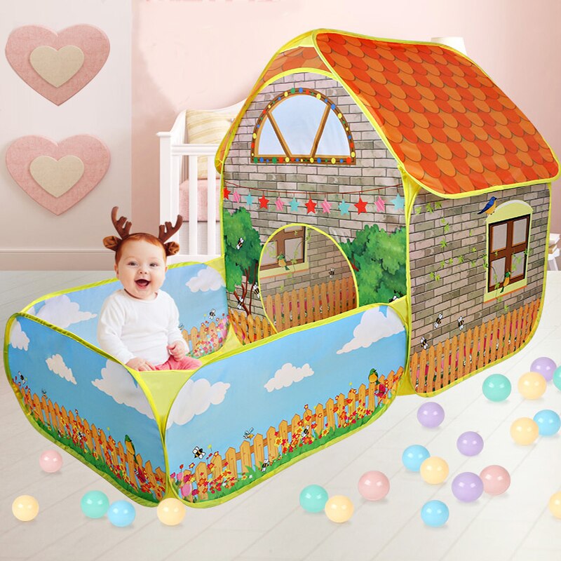 2 In1 Baby Tent Kids Children Pop Up Tents House With Courtyard Garden Crawling Folding House Boys Girls Play Tent Ball Pool