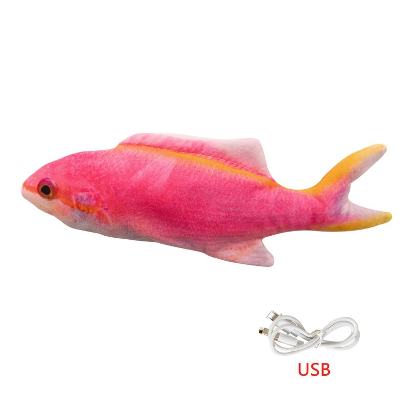 Pet Soft Electronic Fish Shape Cat Toy Electric USB Charging Simulation Fish Toys Funny Cat Chewing Playing Supplies Dropshiping: Pink tropical fish