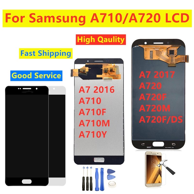 100% Getest Voor Samsung A7 A720 A720F Display Voor Samsung Galaxy A7 A710 Lcd Touch Screen Digitizer Vergadering display