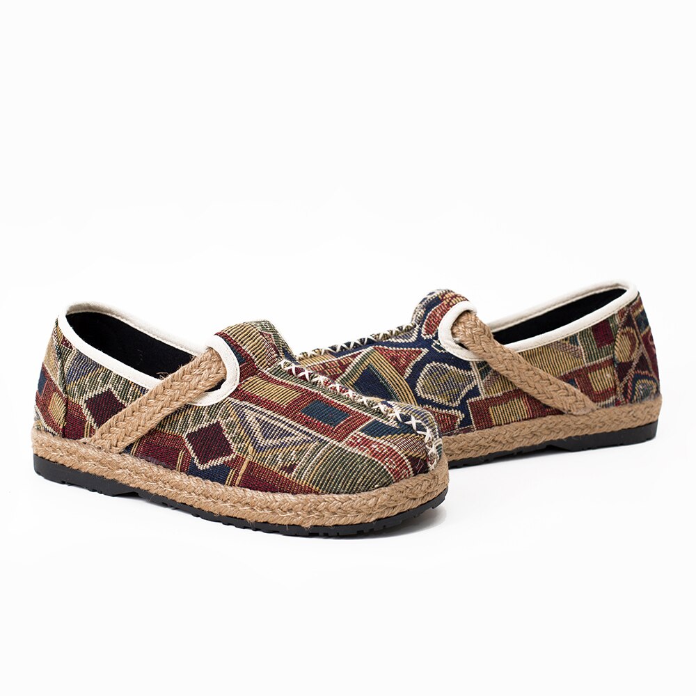 Veowalk, mocasines de lino informales con bordado de algodón marrón para Mujer, zapatos planos Vintage elegantes hechos a mano para Mujer