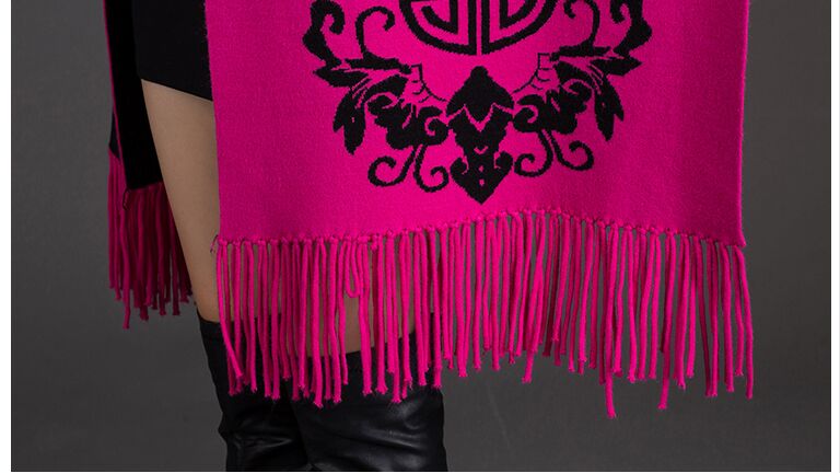 de para mujer Otoño Invierno Warmv patrón de flores Slit mezcla de lana a cuadros manta capa de Poncho abrigo chales con borlas bufanda