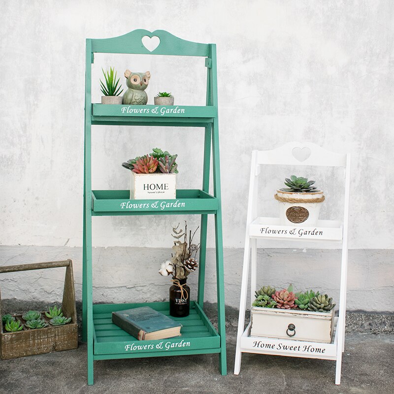 Installatie-Gratis Amerikaanse Retro Multi-Layer Massief Houten Groene Planten Ladder Bloem Stand Balkon Floor Type Ladder Plant