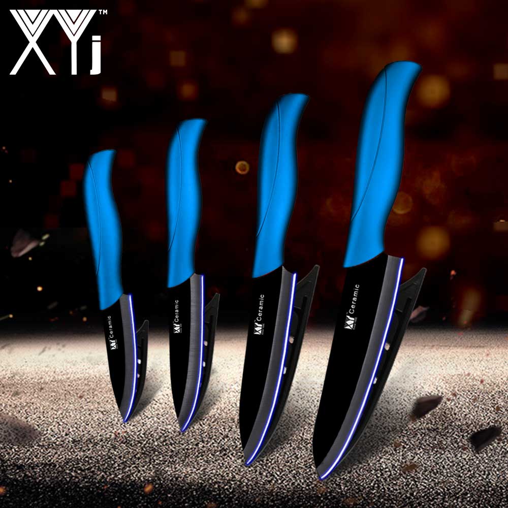XYj-cuchillo de cerámica para cocina, juego de cuchillos de óxido de circonio para cocina, antibacterias, vegetales, de alta gama: blue black