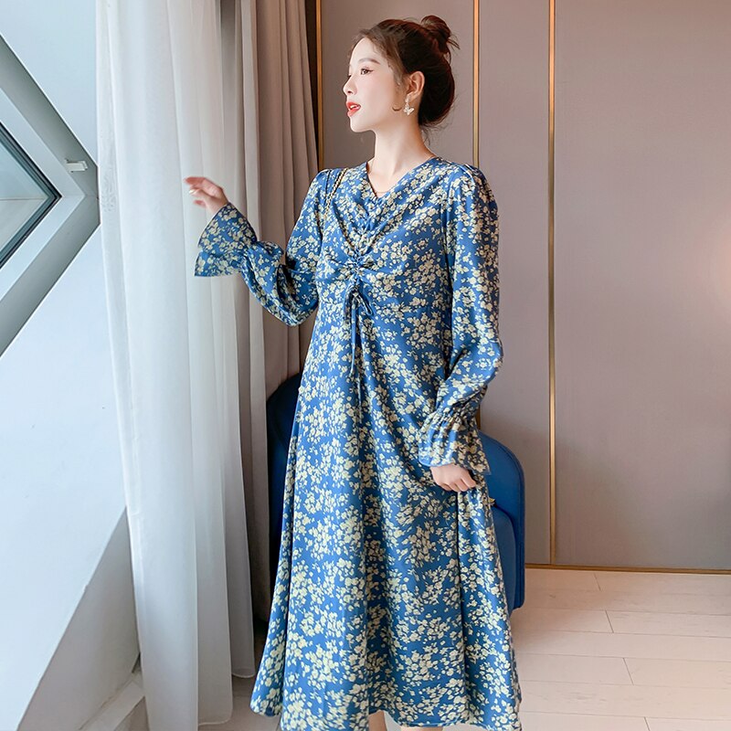 Maternity Dress Spring Autumn Long Sleeve Easy Matching Loose Floral Dress For Pregnant Women Mom Dress
