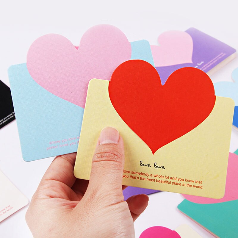 10 stks/partij Willekeurige Kleur 3D Hartvormige Wenskaart voor Liefde Bruiloft Jaar Valentijnsdag Papieren Zegen Kaart