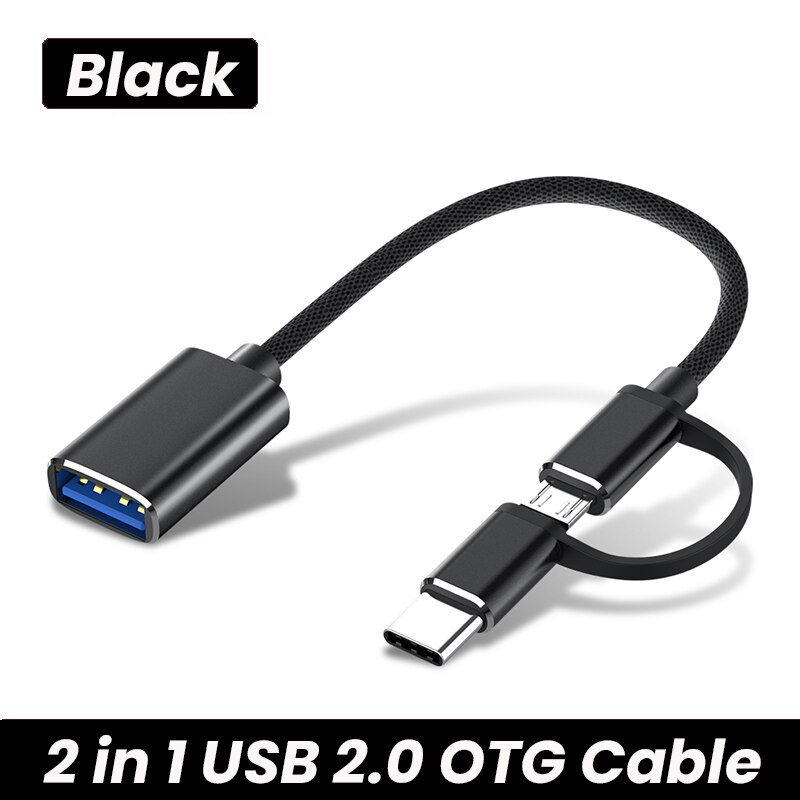 Type-C Micro USB OTG Adapter Cable USB 3.0 2.0 Female To Type C Male Cable Adapter Converter USB-C Cable For Car MP4 Phone: Black 2 in 1 2.0