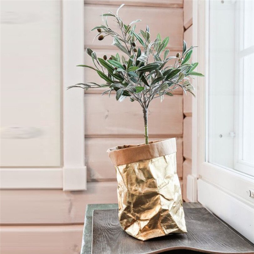 Sacchetto di carta lavabile kraft piante vasi di fiori sacchetti di stoccaggio multifunzione resistenti tutto'usura per la casa riutilizzabile borsa ecologica: rosa oro