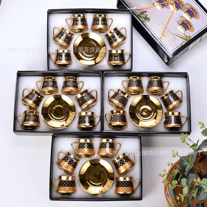 6 cups and 6 plates of ceramic cups box set European-style coffee cup hand-holding ceremony opening ceremony: Section l