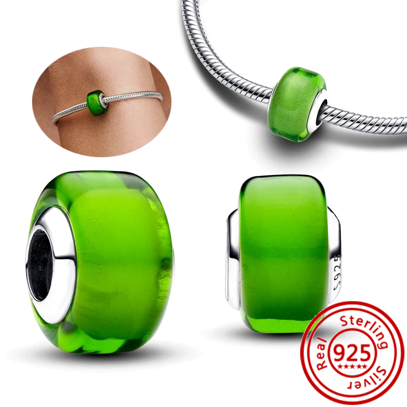 Cuentas redondas de plata 925, cristal de Murano blanco, rojo, verde, negro, azul, rojo, circonita brillante, compatible con pulsera Pantaro, de joyería fina