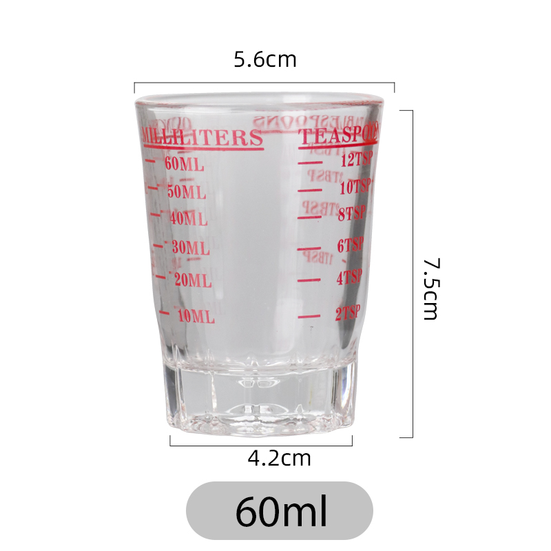 45/60 ml glas målebæger espresso shotglas flydende glas ounce kop med vægt køkkenmål værktøj forsyninger: Rød 60ml