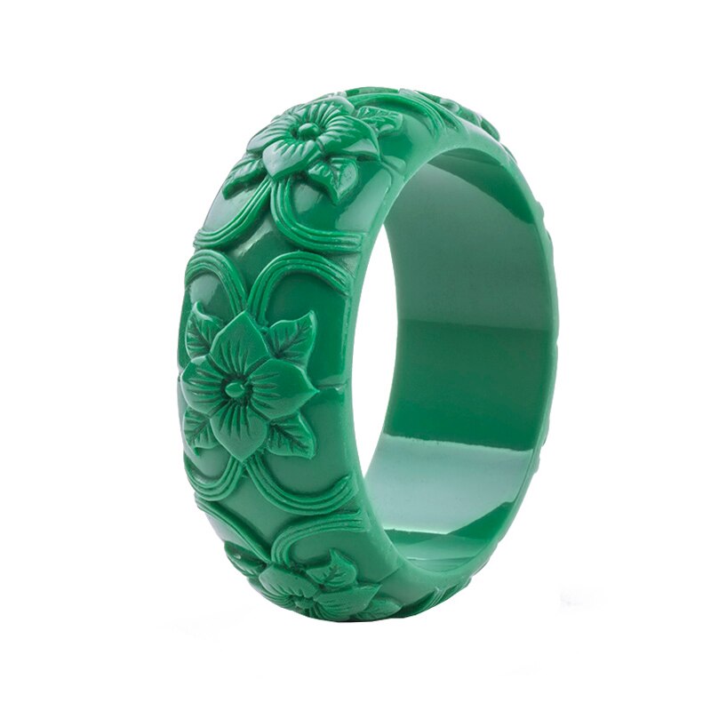 Klassieke Hars Manchet Gegraveerde Bloemen Armbanden Bangles Voor Vrouwen Mode Brede Acryl Armband Vrouwelijke Charme Bruiloft Sieraden: green
