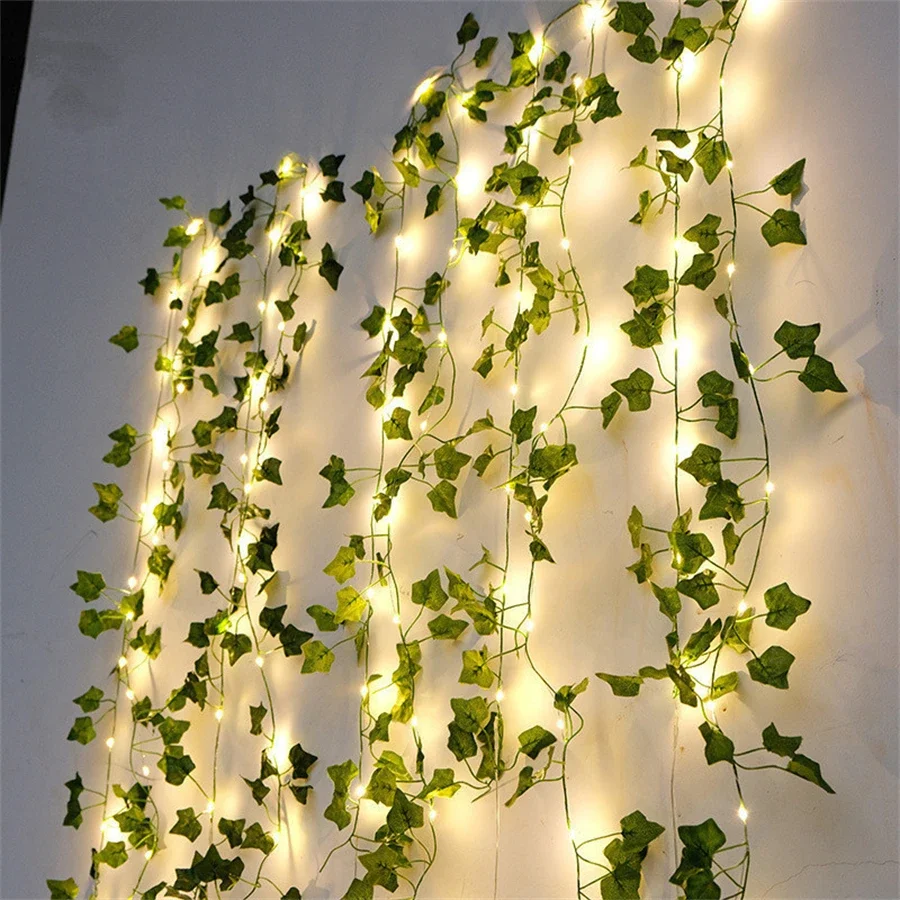 Casamento pendurado guirlanda luz da corda artificial lvy led stringlight para o quarto festa de casamento jardim parede sala alimentado por bateria
