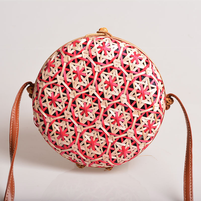 Sac rond en paille de bambou pour femmes, sacoche à bandoulière fait main bohème, sac de plage d'été creux initié, boîte Asus tissée en rotin: Marron