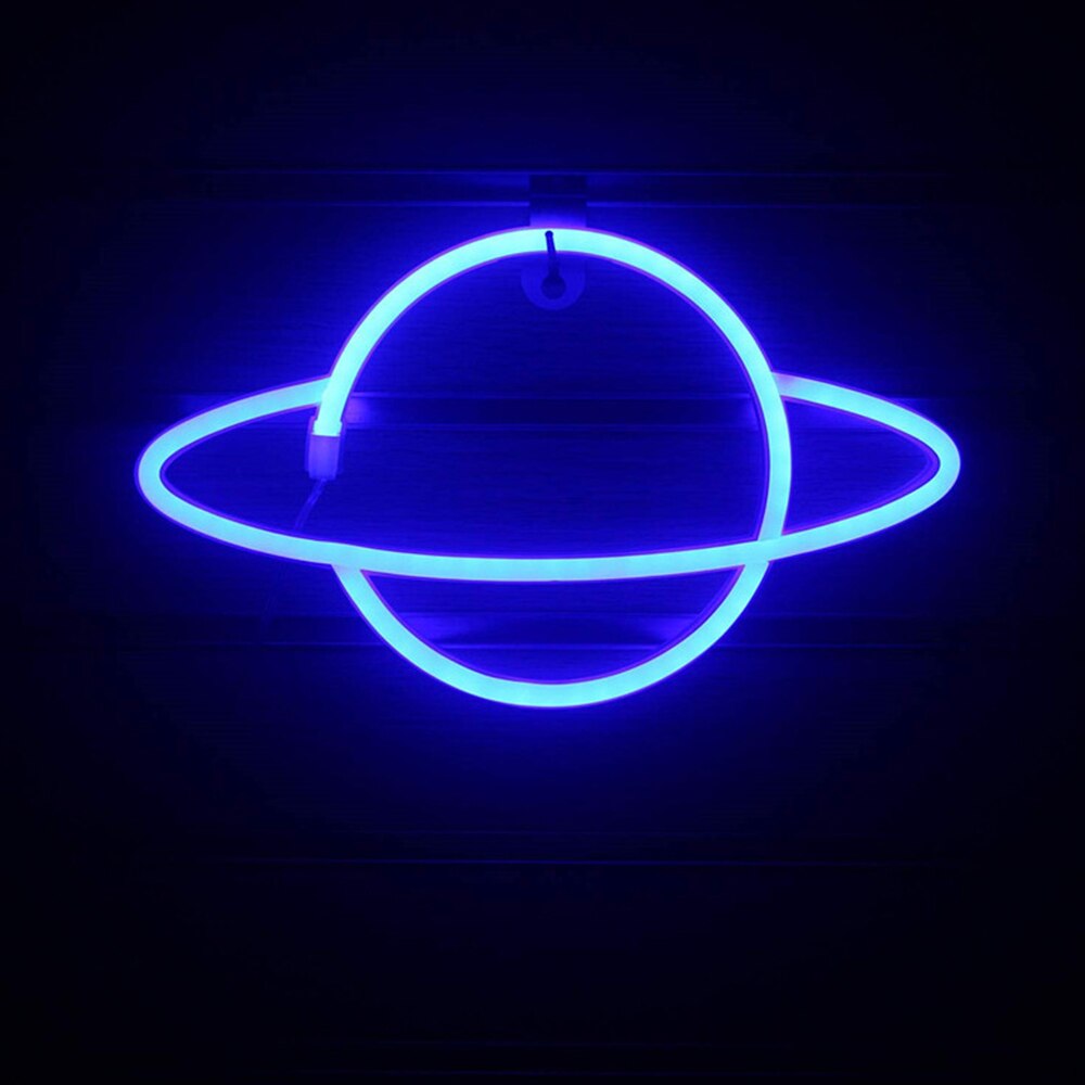 LED Neon Lamp Elliptical Planet Shaped Sign Lamp Battery Powered Party Home Decor Wall Light Party Neight Light
