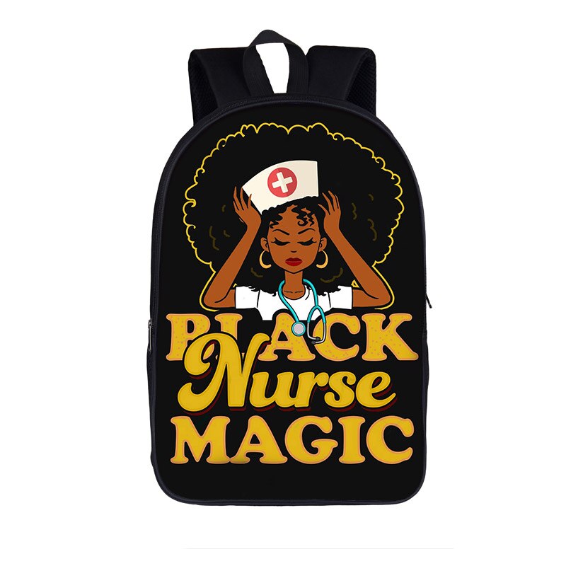 Black Nurse with Crown Backpack for Teenager Girls Children School Bags Afro Women Canvas Travel Bag Student Bagpack Kid Bookbag: 16blacknurse03