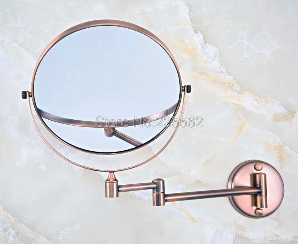 Red Copper Folding Dual Arm Extend Bathroom Makeup mirrors 1:1 and 1:3 magnifier Cosmetic Bathroom Wall Mirror Lba631