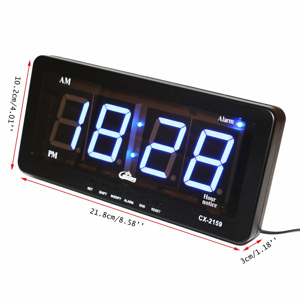 Blåt led display digitalt led vækkeur vægur stort antal letlæselige moderne lydløse elektroniske vækkeure ac powered