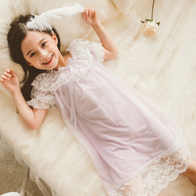Mädchen Prinzessin spitze schlaf Kleid Baby Mädchen Kleidung Schlaf Nachthemden nette Nachthemd freundlicher Nachtwäsche: Lila / 7