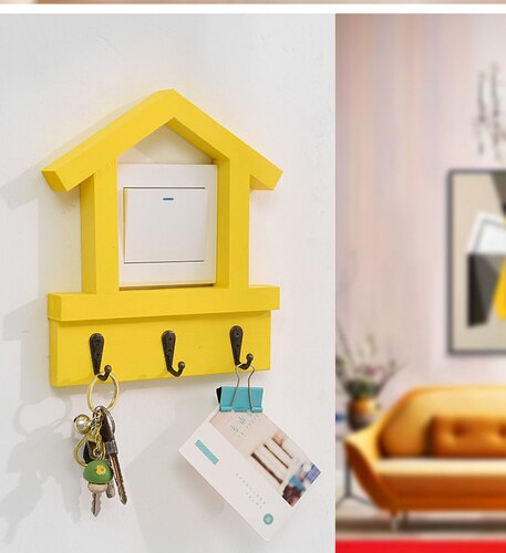 Small House Solid Wood Switch Sticker Protective Case Log Belt Hook Retro Home Decoration Wall Socket Light Switch Sticker: yellow