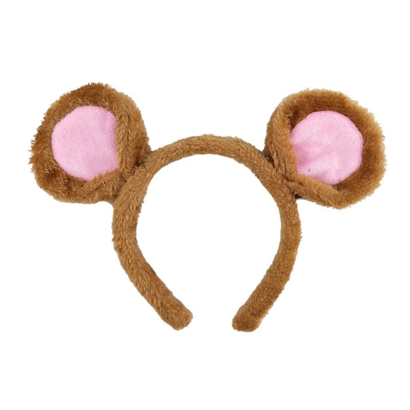Diademas suaves con orejas de oso, diadema de pelo con orejas de ratón de felpa para lavar la cara, diademas de animales de dibujos animados, disfraz de Halloween: Negro