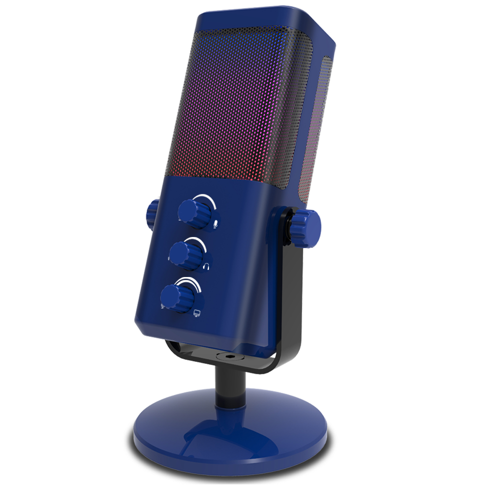 M7 kondensator-usb-mikrofoner med volumjusteringsknapp spillmikrofon egnet for podcast-livesendinger: Blå