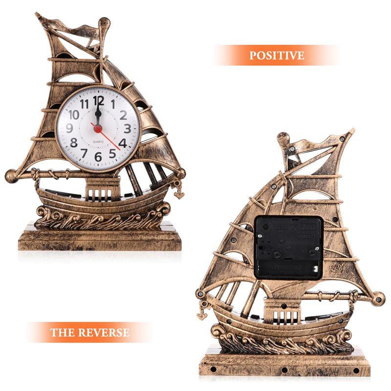 Sailboat Sculpture Alarm Clock Luxury Alarm Clock Table Desk Clock Table Alarm Clock Sailboat Model Clock And Watch Decoration