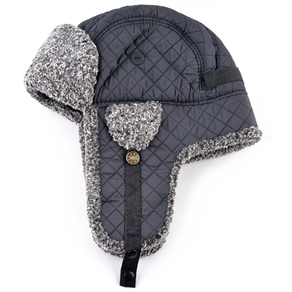 Chapeau de bombardier en fausse fourrure pour homme et femme, épais et , avec oreillettes, Double couche, coupe-vent, pour le Ski en plein air, russe, hiver: Gray / 58cm