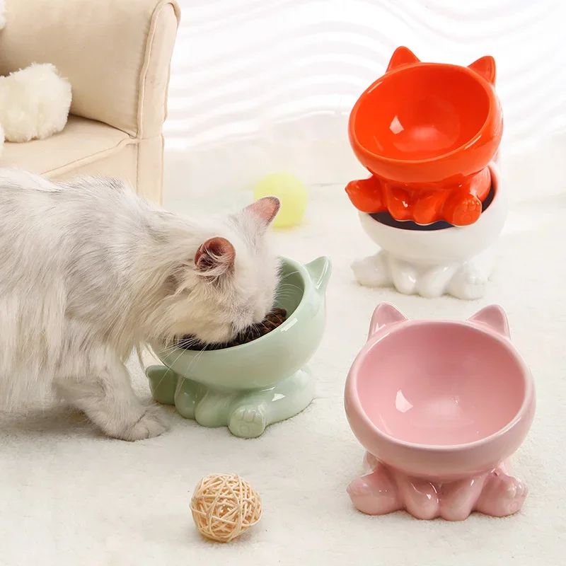 Katze Schüssel Haustier Zubehör Keramik Diagonale Hohe Füße Nette Schutz Halswirbelsäule Hund Schüssel Trinken Wasser Schüssel Haustier Liefert