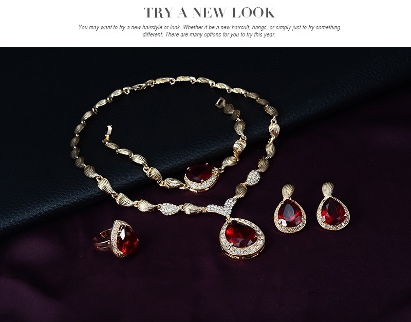 Übertrieben Schmuck Sets Afrikanischen Earing Modeschmuck Dubai hochzeit Braut Frauen Kristall Perhiasan Gold Halskette Set