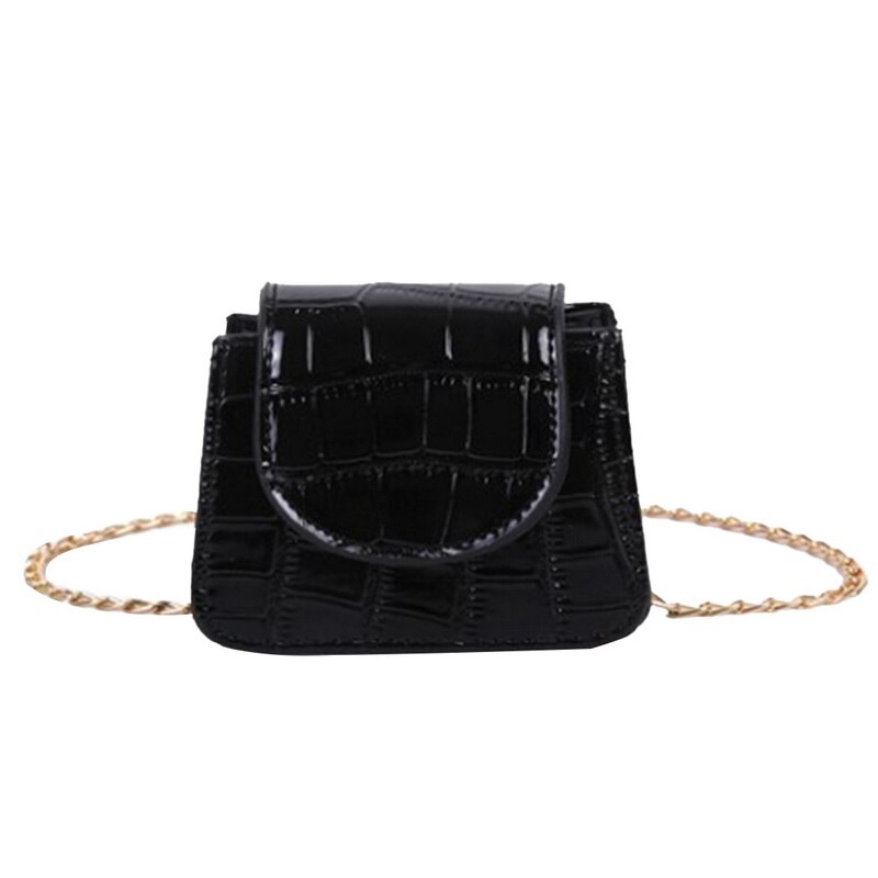 Mini kleine vierkante kleptas merk pu leren dames handtas krokodillenpatroon ketting schouder messenger bags: Zwart