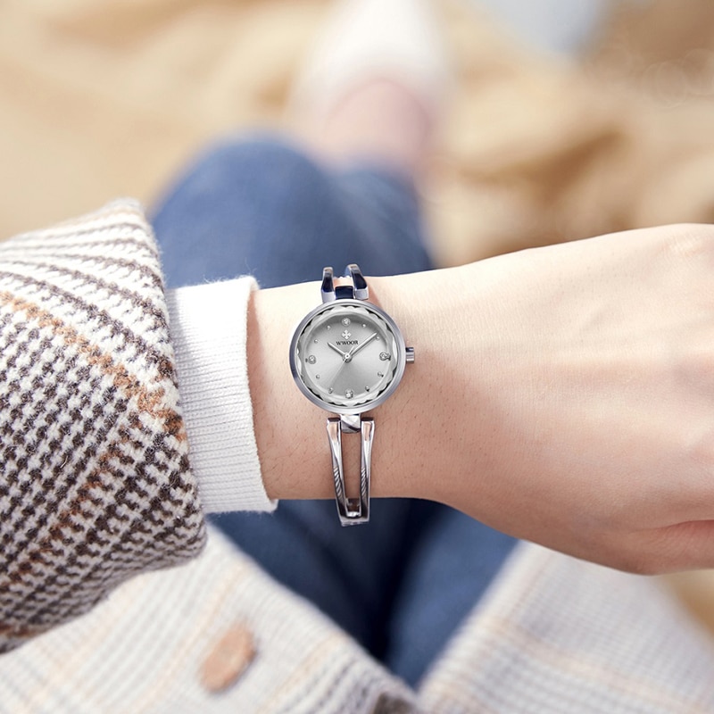 Woor damklocka märke lyx diamant handled dam klockor silver armband klocka kvinnlig klocka relogio feminino