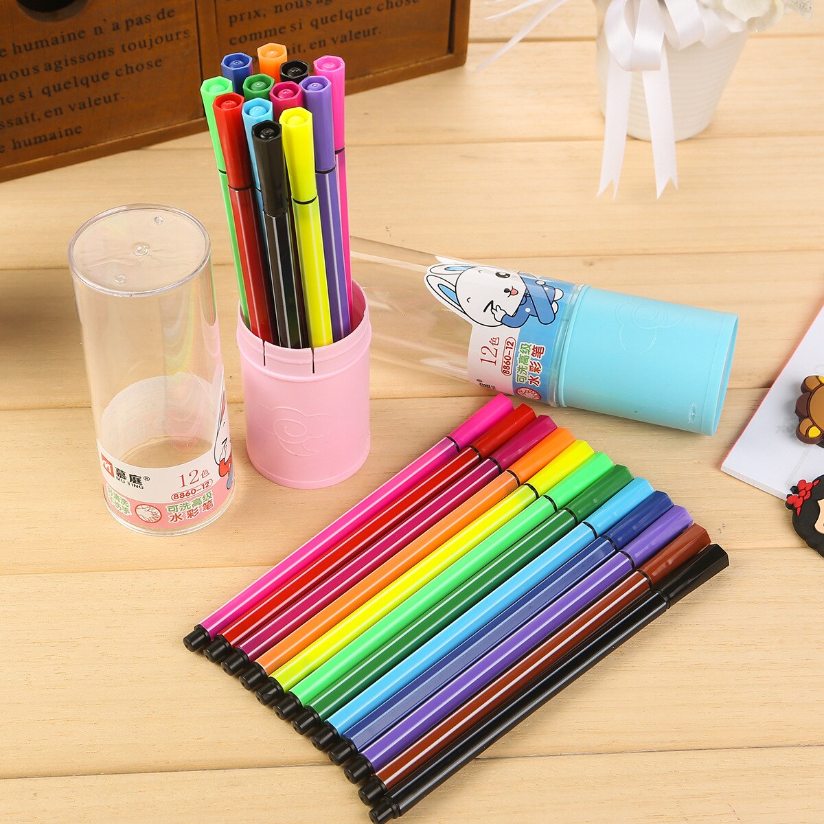 12 color can water wash watercolor pen children painting paintbrush Art supplies Barreled drawing tools Cartoon Graffiti Pen