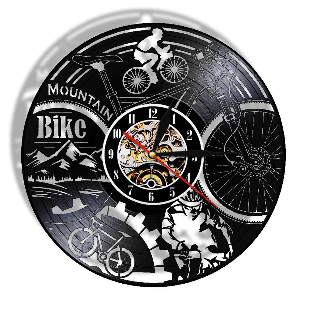 Mountain Biking 3D Deco LED Light Remote Control Adventure Bicycle Longplay Record Wall Clock Watch Vinyl Record Reloj Pared: No LED