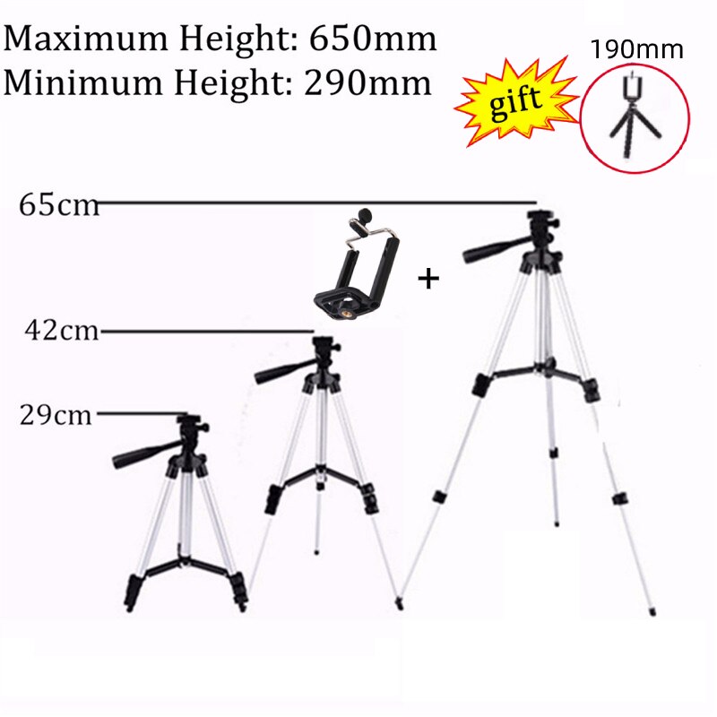 Extendable Mobile Smart Phone Digital Camera Tripod Stand Mount Holder Clip Set For NikoniPhone Xiaomi Gopro 105cm/65cm: 65cm