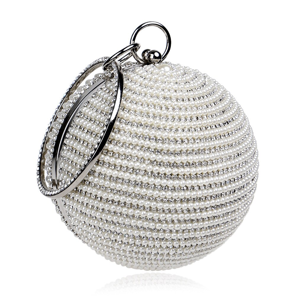 Enkel bröllopsväska glänsande crossbody-väska kvinnor kvinnlig kvällsfest pärla axelväska diamanter cirkel rund väska: Silver-