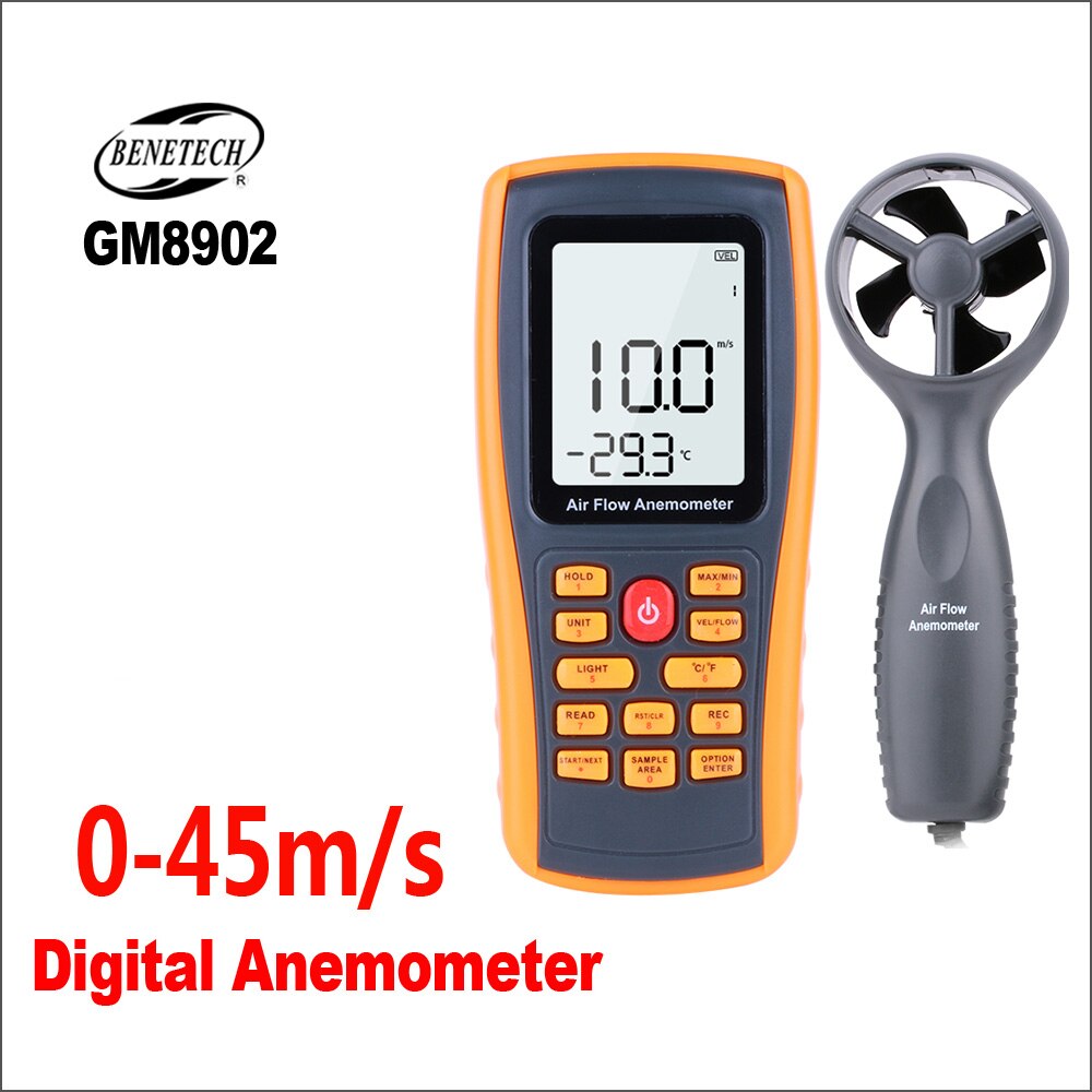Benetech Anemometer Lcd Digitale Wind Speed Meter Temperatuur Met Usb Interface GM8902 0-45 M/s Anemometer Wind Sensor Anemometer