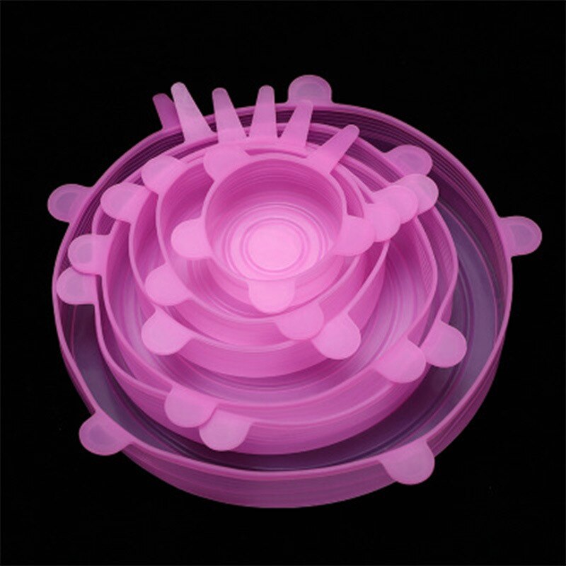 Coperchi elastici in Silicone coperchi elastici riutilizzabili coperchi ermetici per alimenti mantenere freschi sigilli ciotola coperchio avvolgente elastico pentole da cucina: pink 6pcs / weigh 0.12kg