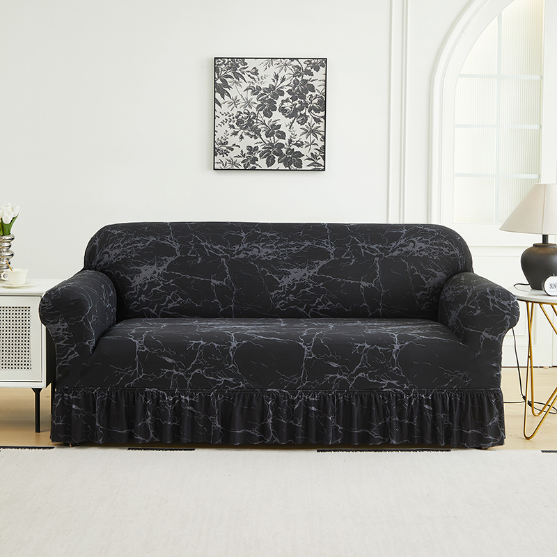 1-delige bedrukte bankhoes met rok, volledige dekking, elastische bankhoes, versier de bank in de woonkamer, meerdere kleuren bankhoes: Black / 60*120cm