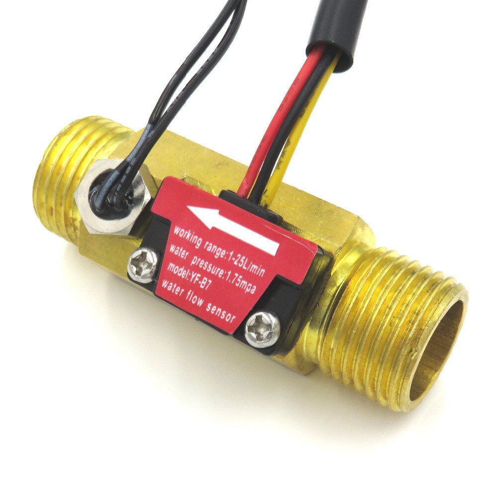 2 Stuks Water Flow Sensor Meter Teller Indicator Turbine Hall Flowmeter Met Temperatuur Probe YF-B7 DN15 G1/2 ''1-25L/Min