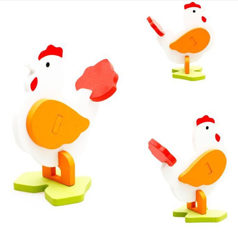 3D Three-dimensional Wooden Animal Jigsaw Puzzle Toys For Children DIY Baby Kids Handmade Wooden Toys Animals Puzzles: Cock