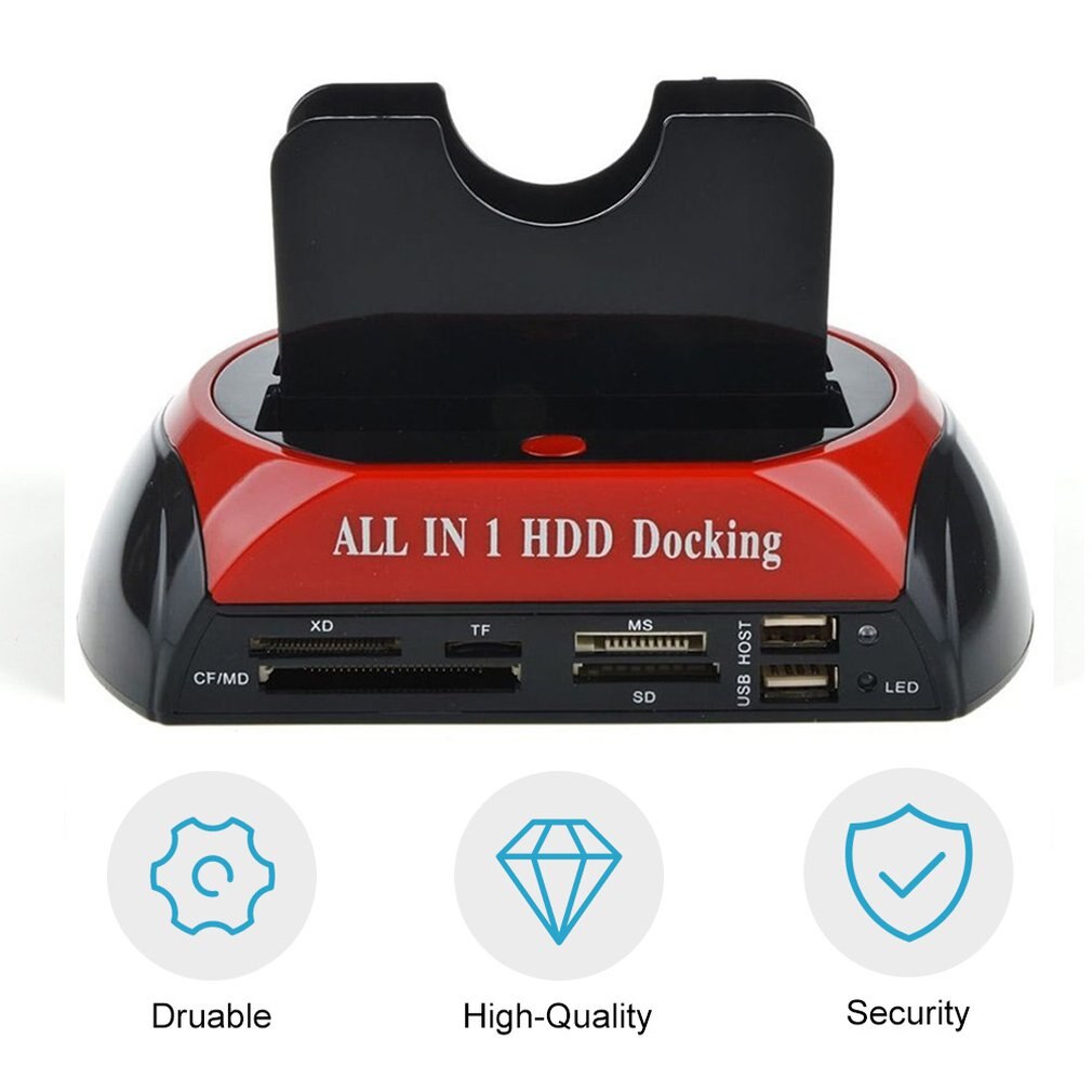 Docking Station HDD multifunzionale Dual USB 2.0 2.5/ 3.5 pollici IDE SATA scatola HDD esterna lettore di schede per unità disco rigido