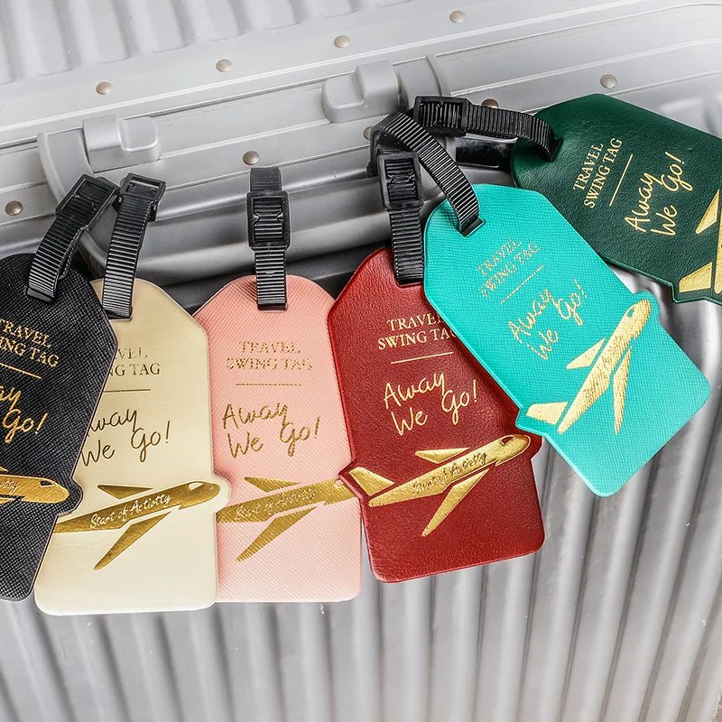 Vrouwen Mannen Label Koffer Tags ID Adres Houder Bagage Boarding Reisaccessoires Creatieve Vliegtuigen PU Lederen Bagagelabels: Goud