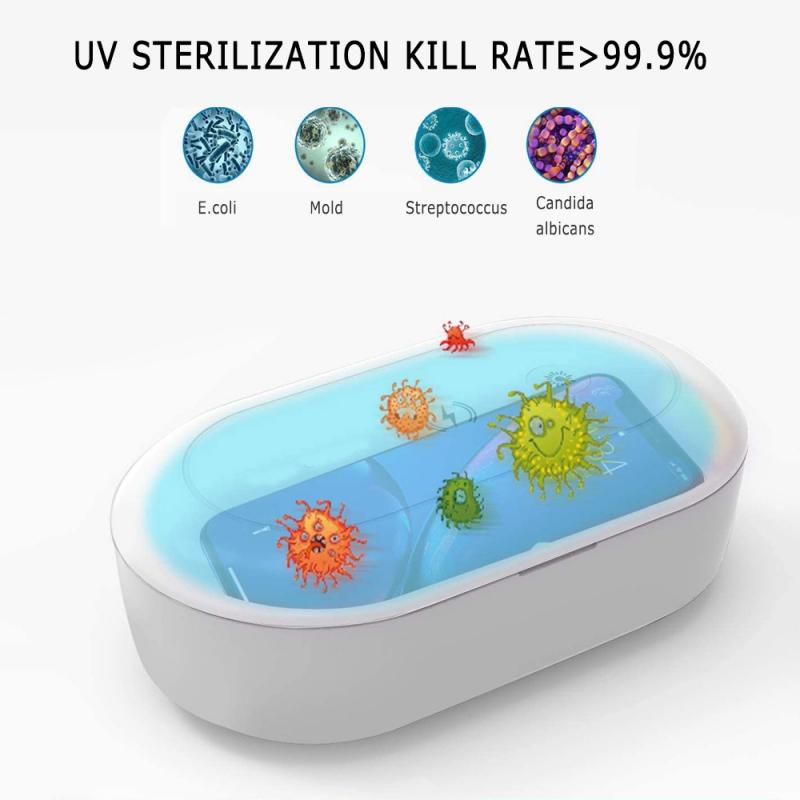 Draagbare Uv Telefoon Sterilisator Box 15W Qi Draadloze Opladen Persoonlijke Sanitizer Desinfectie Kast Cleaner Voor Masker Oortelefoon Sleutel
