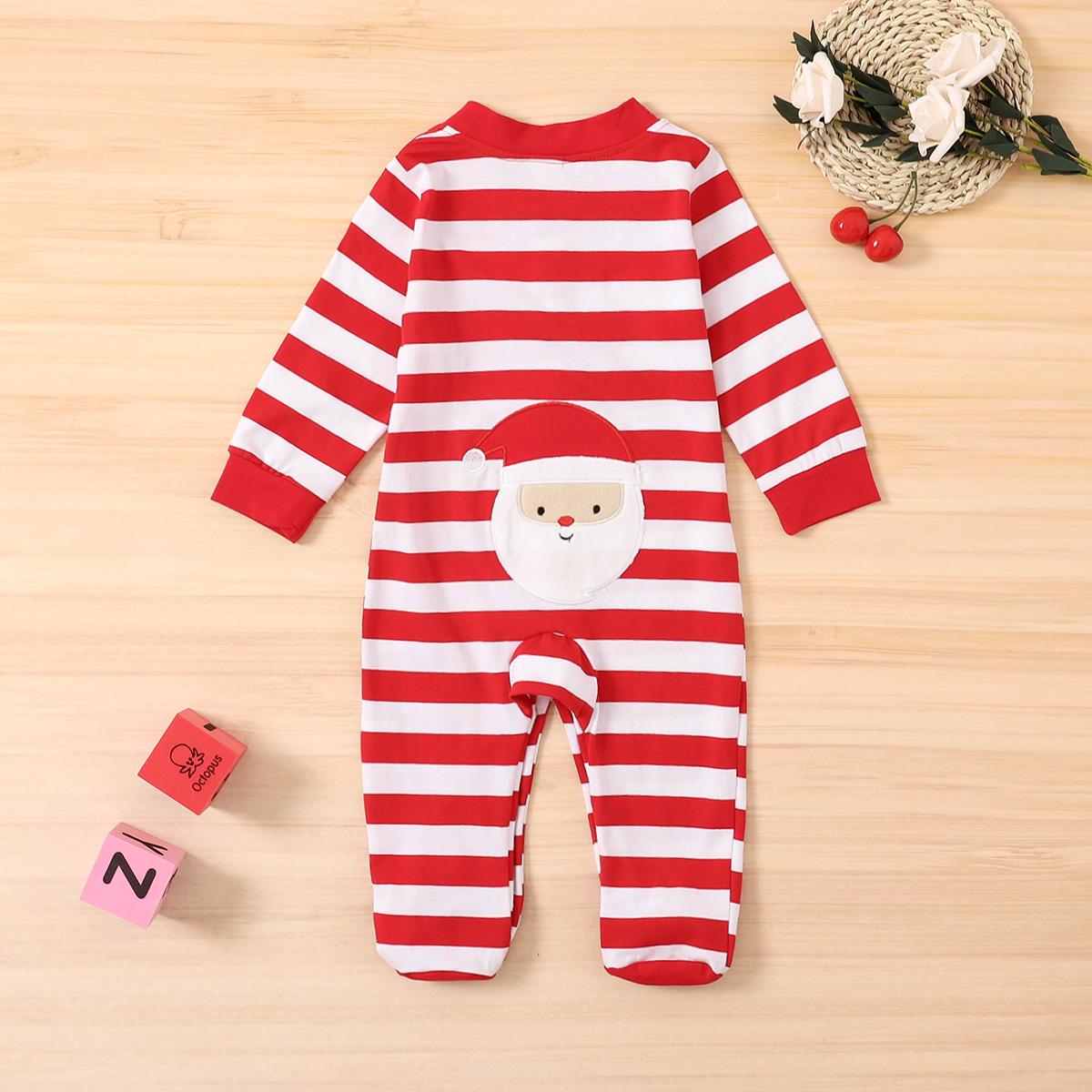 0-24M Xmas Footies Infant Baby Boys Girls Long Sleeve Jumpsuit Christmas 2 Styles Striped Santa Claus Print Back Outfits