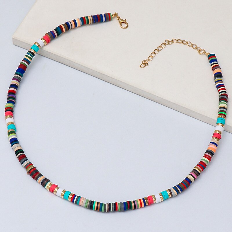 Collar bohemio de arcilla polimérica para mujer, gargantilla de perlas barrocas con cuentas amarillas, joyería hecha a mano para la playa: NA067-1